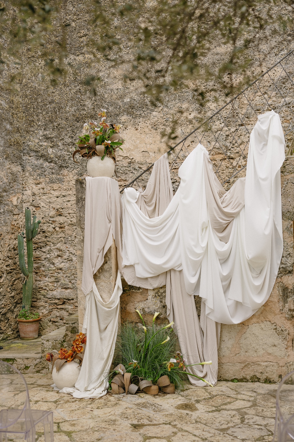 organic draped ceremony backdrop