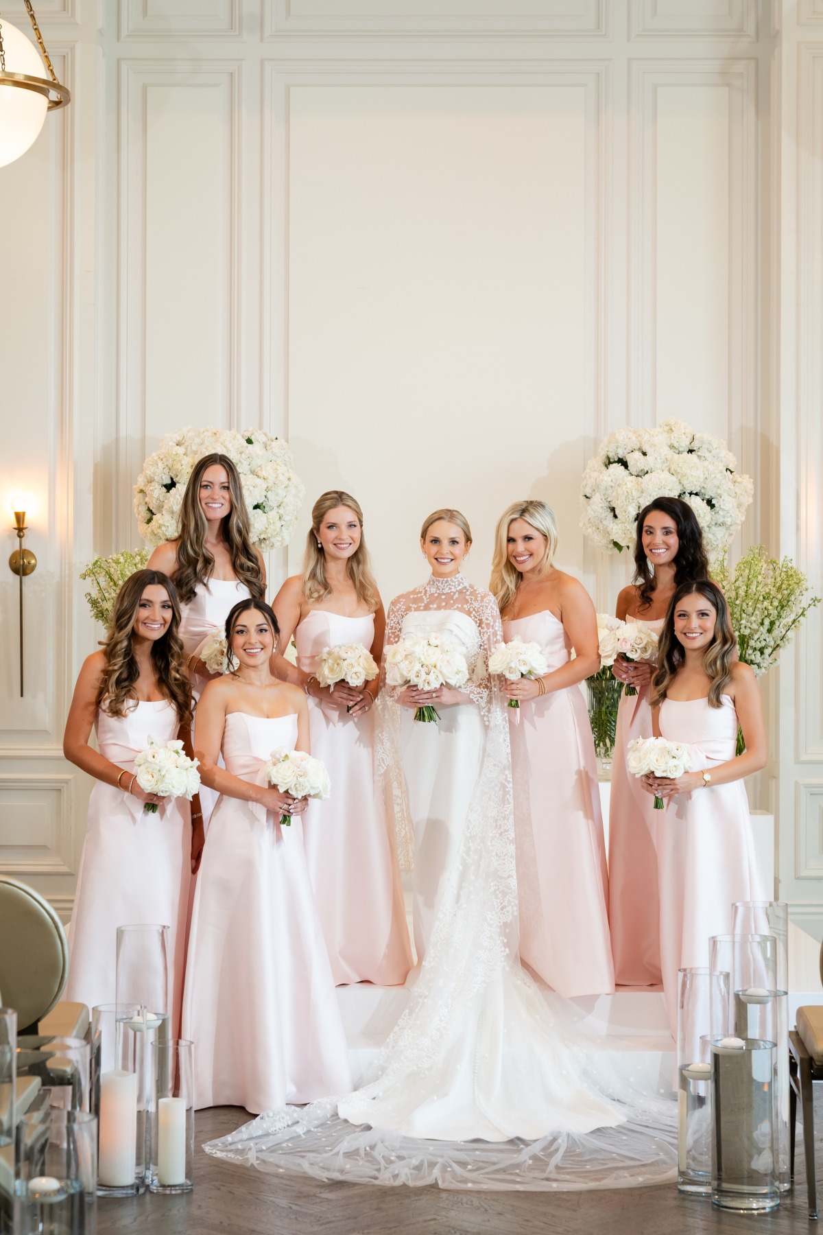 light pink satin bridesmaid dresses