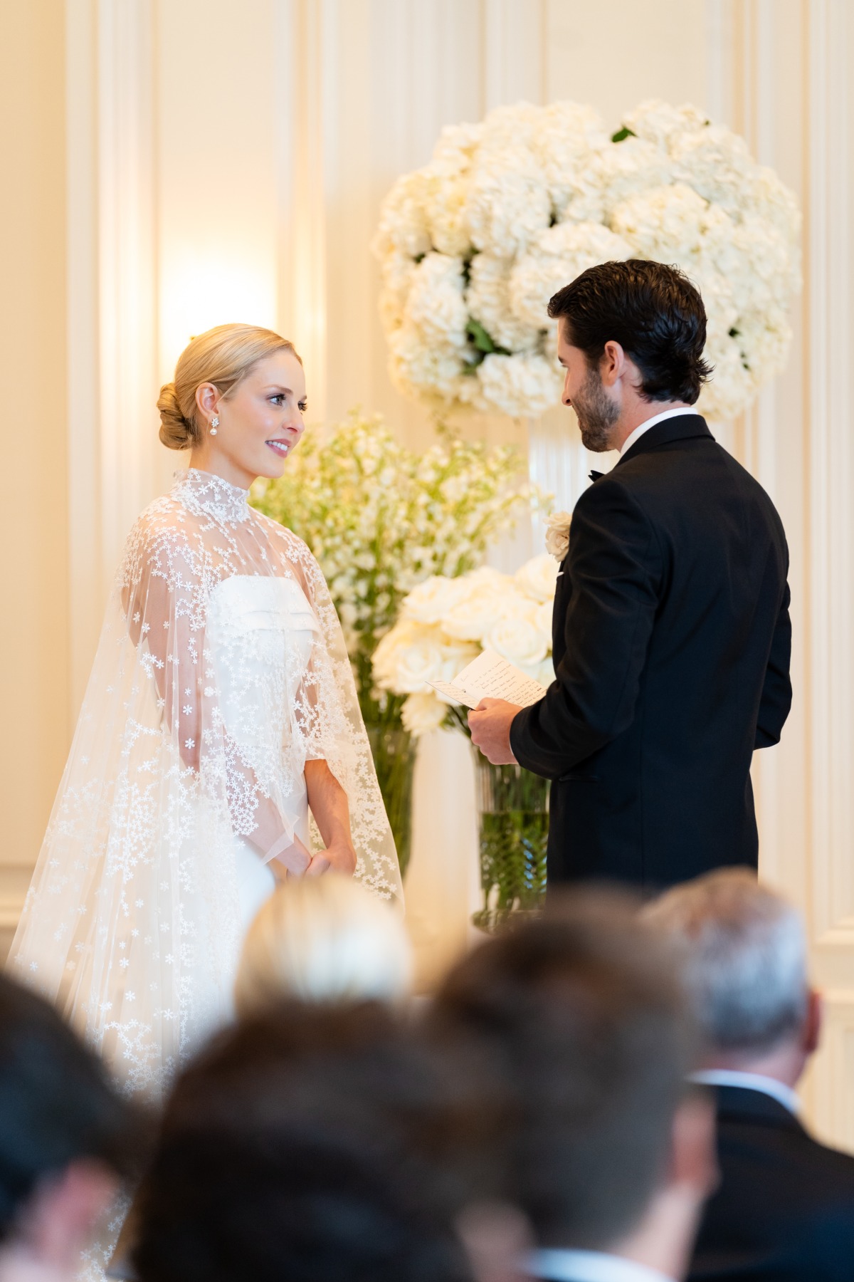 white hydrangea wedding ceremony floral arrangements