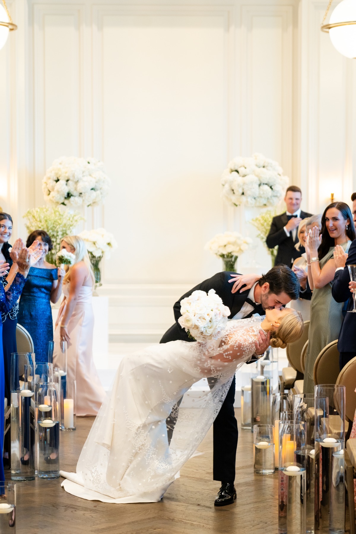 clear glass votives wedding ceremony aisle