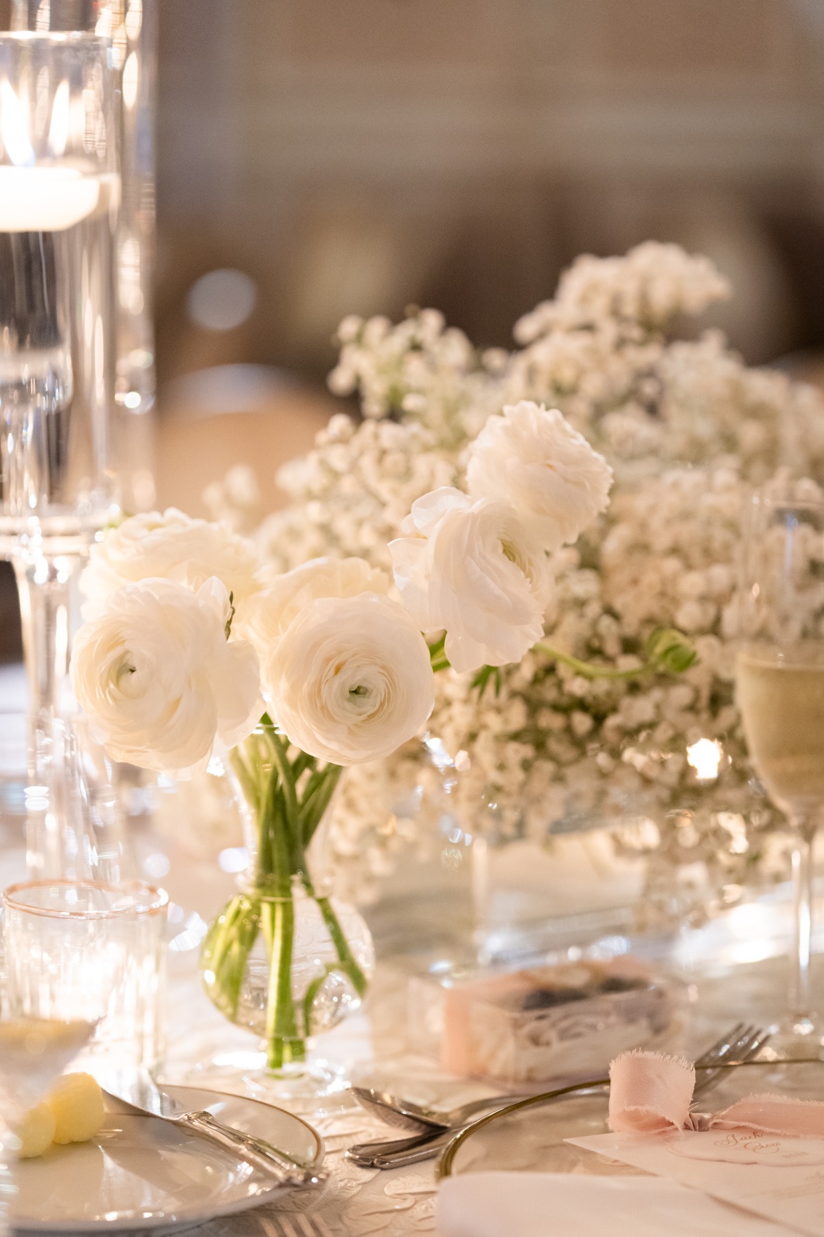 white ranunculus centerpieces