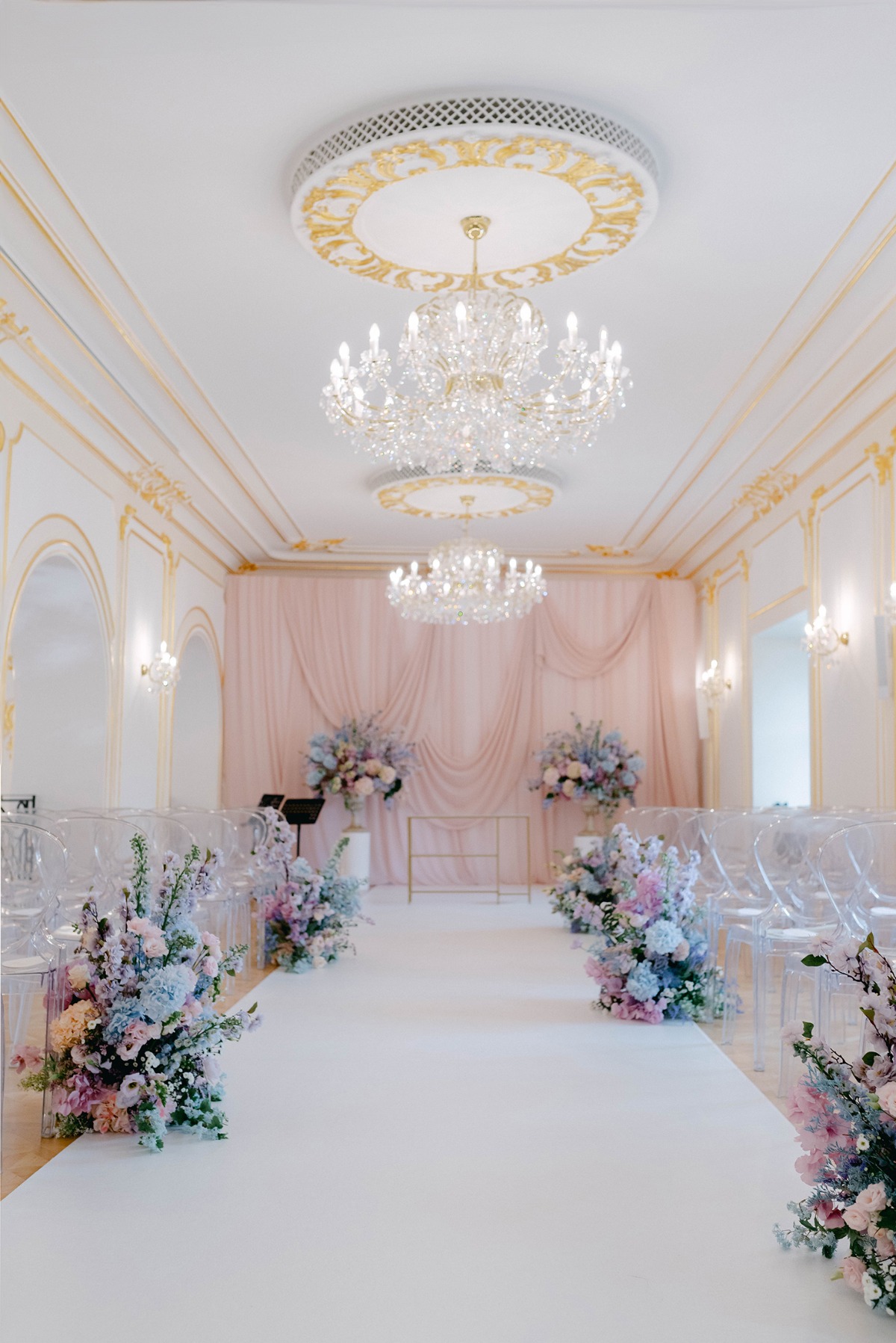 pink draped wedding ceremony