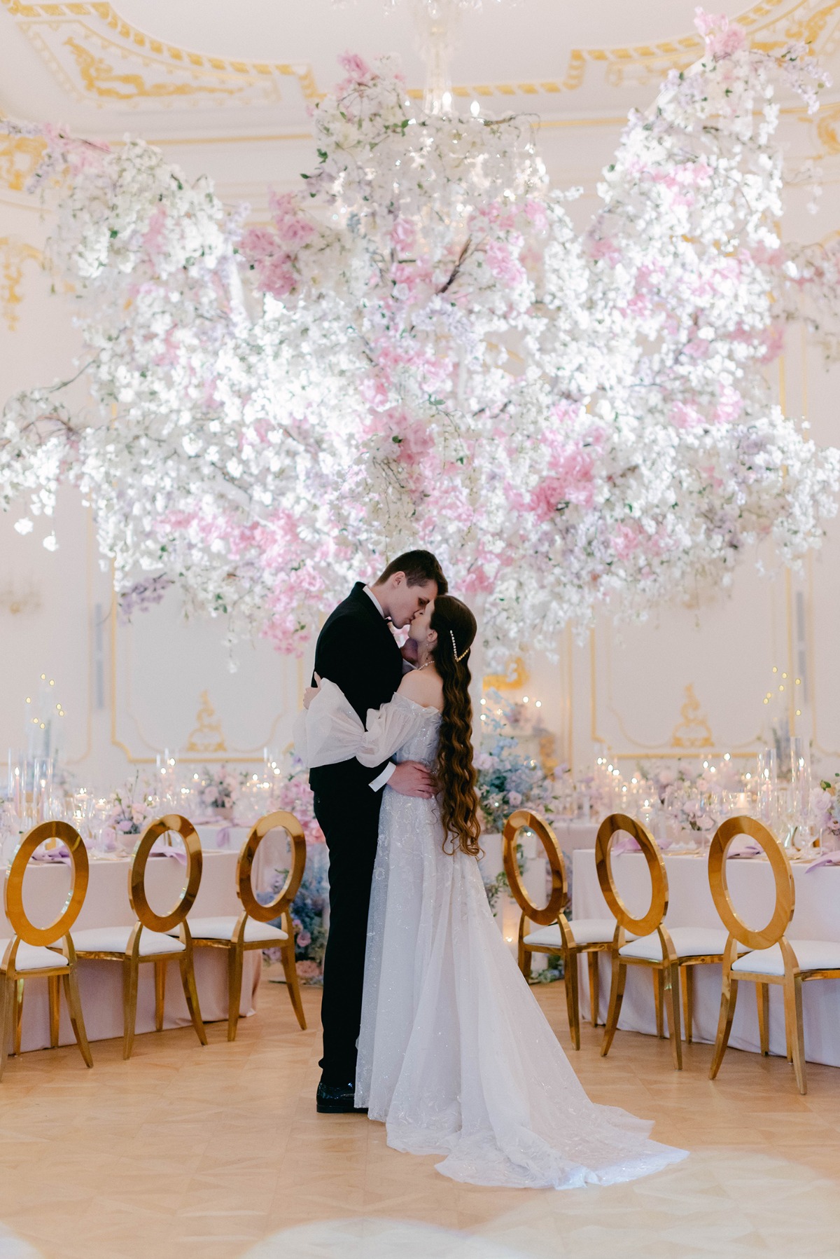 glowing floral installation for wedding