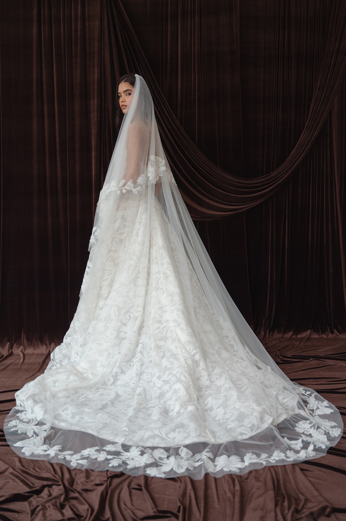 bride wearing long veil