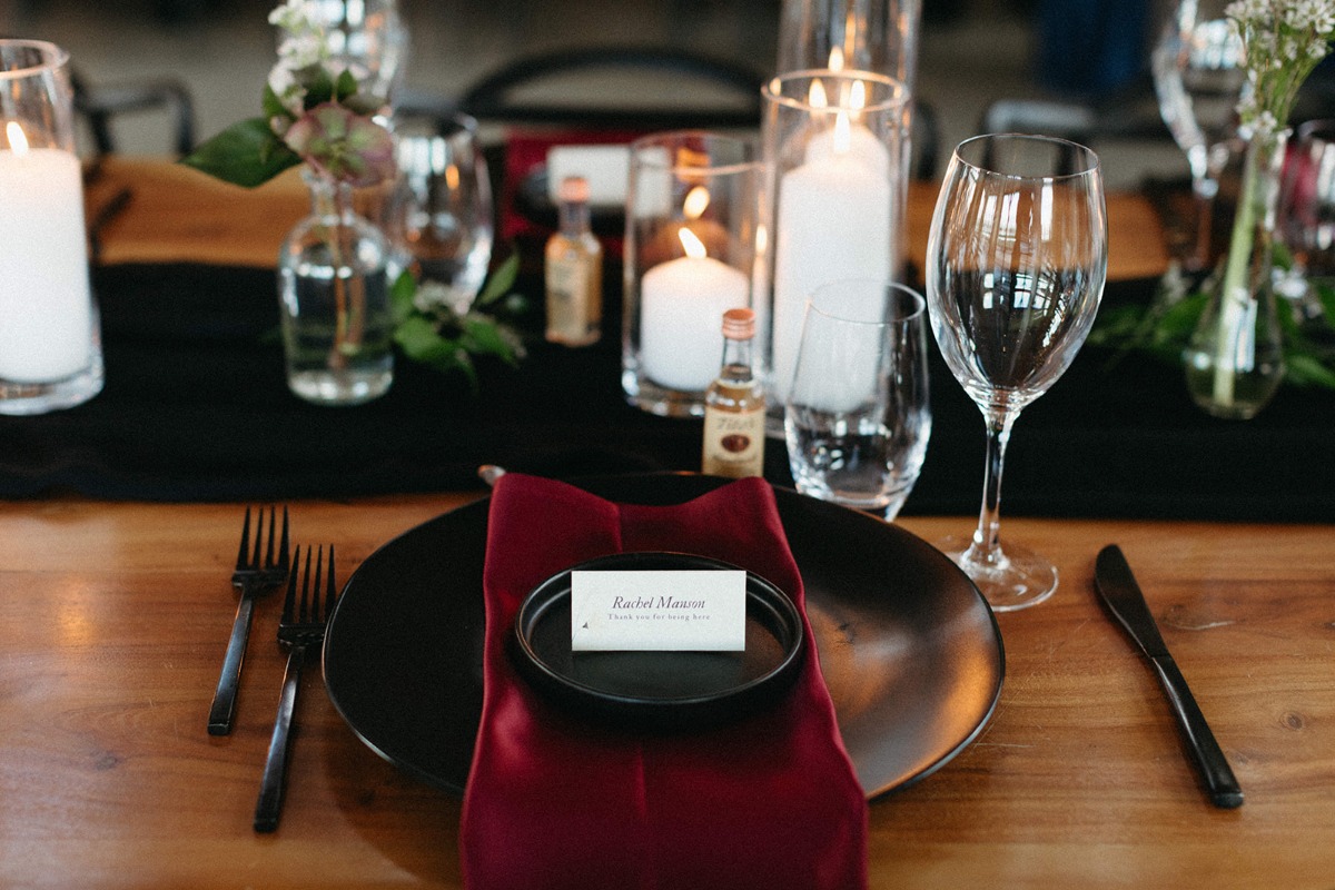 black and maroon reception