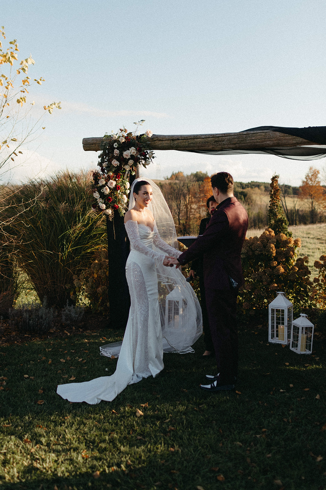 wood and floral arbor