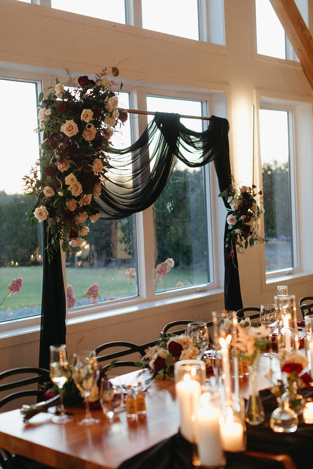 black draping for reception