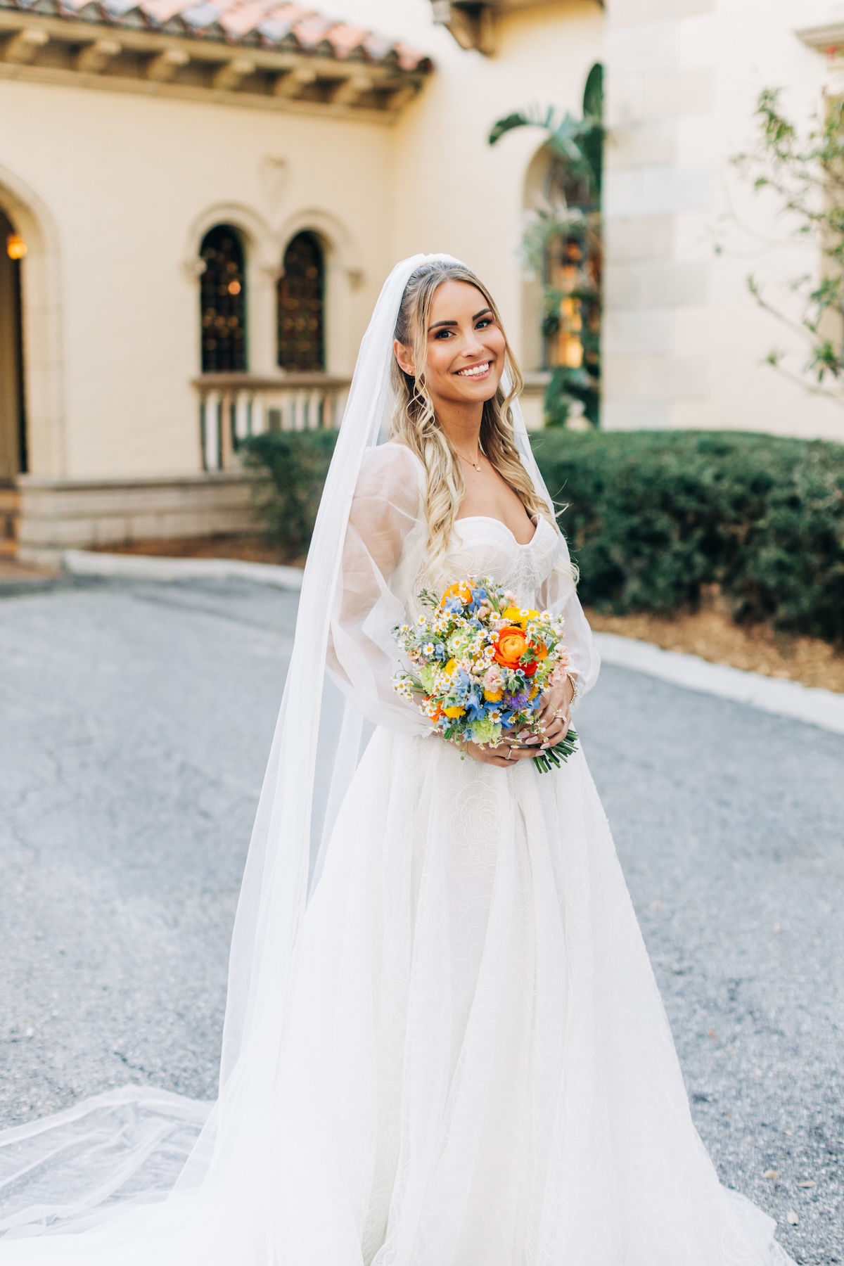 wedding dress with sheer puff sleeves