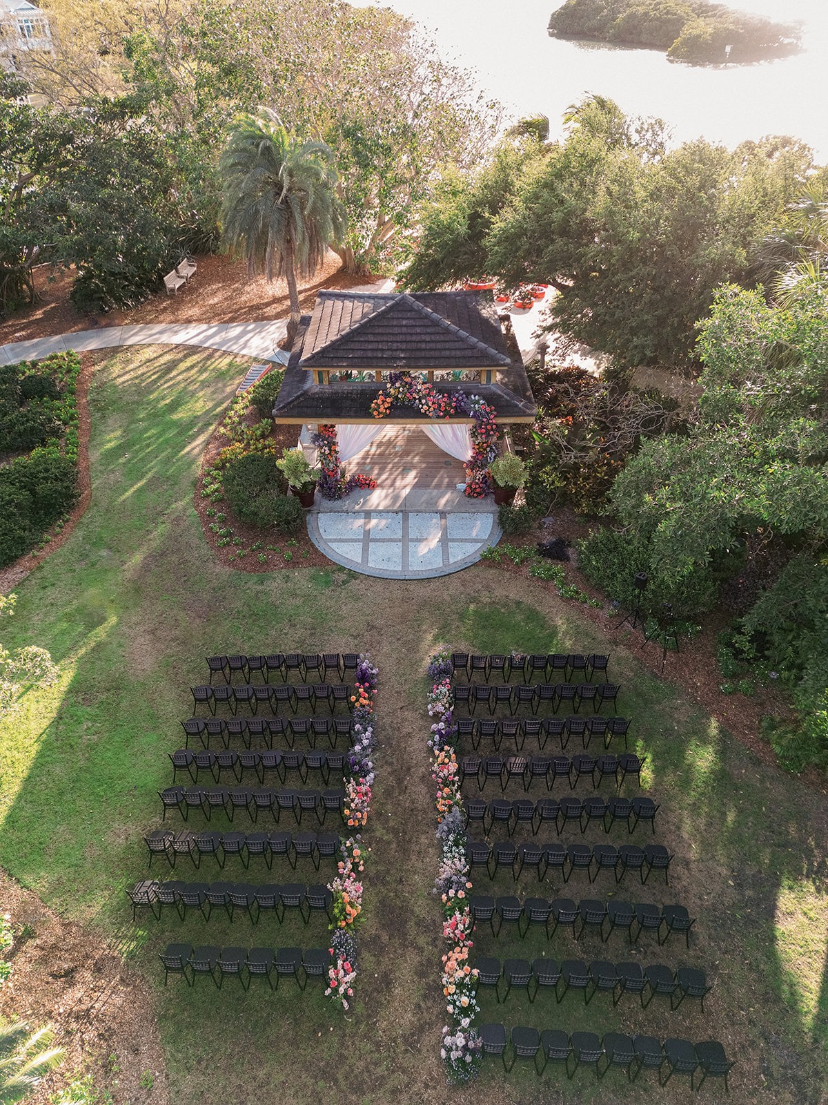 muted rainbow wedding ceremony aisle