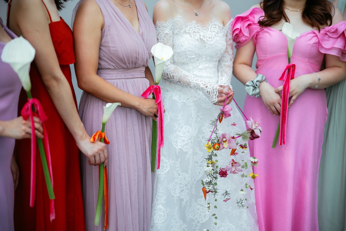 pink and purple bridesmaid dresses