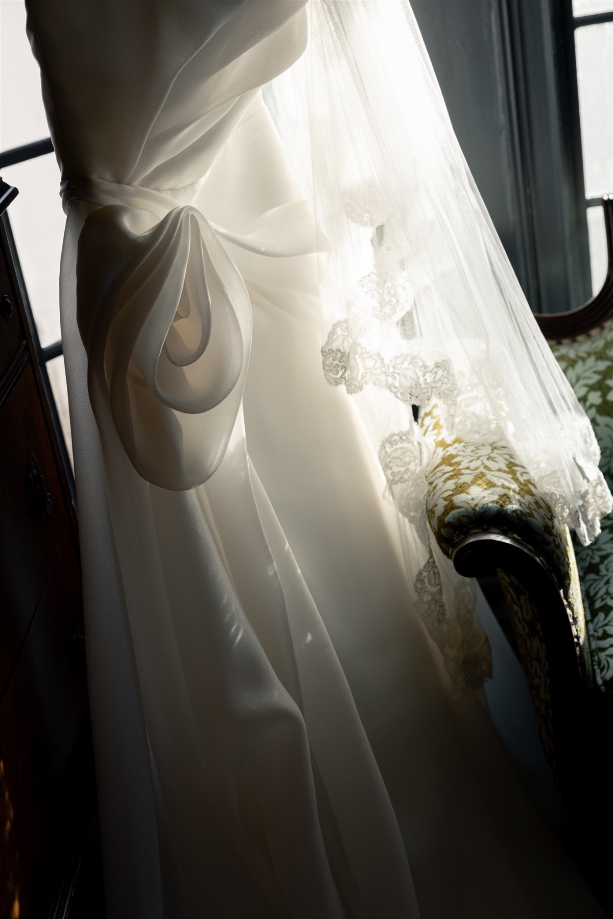 wedding dress with draped details