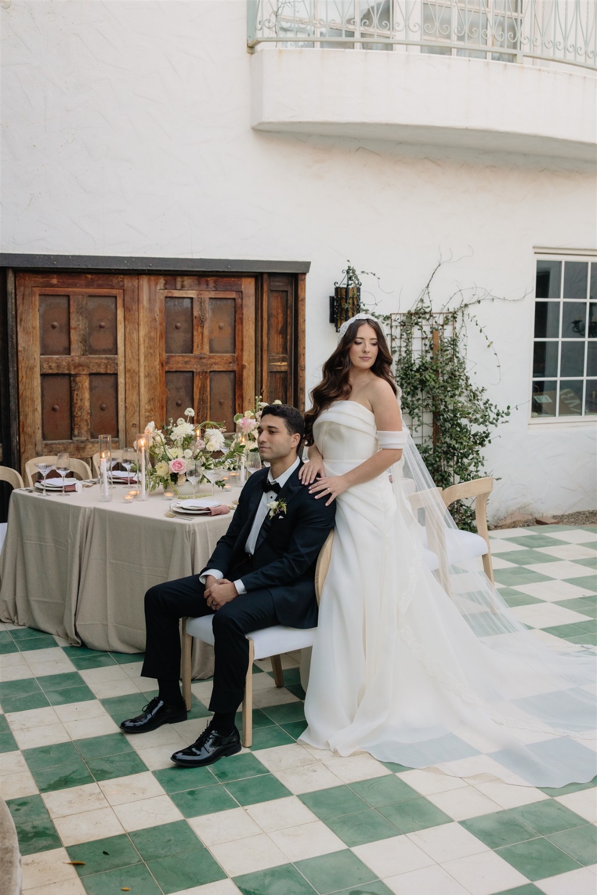 green and white checkered reception floor