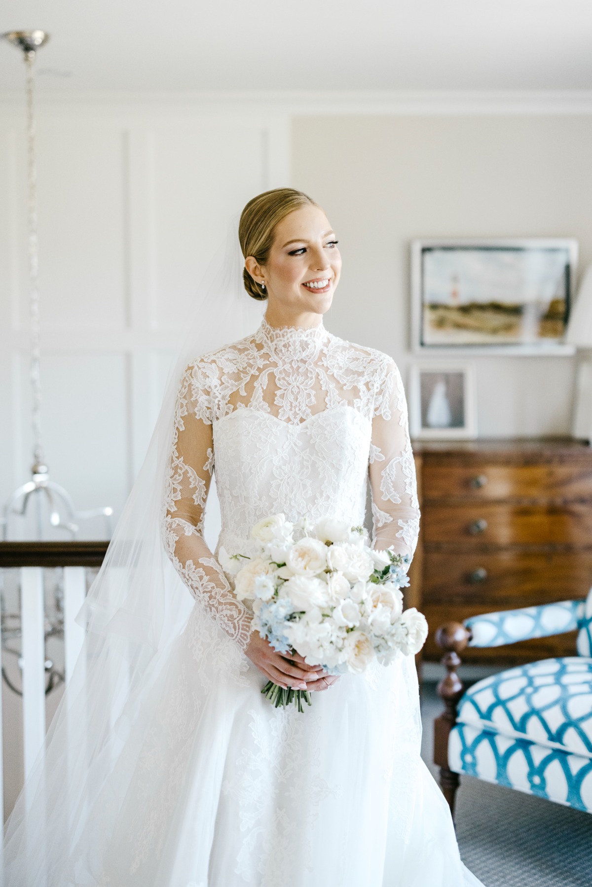 long sleeve lace wedding gown with high neck