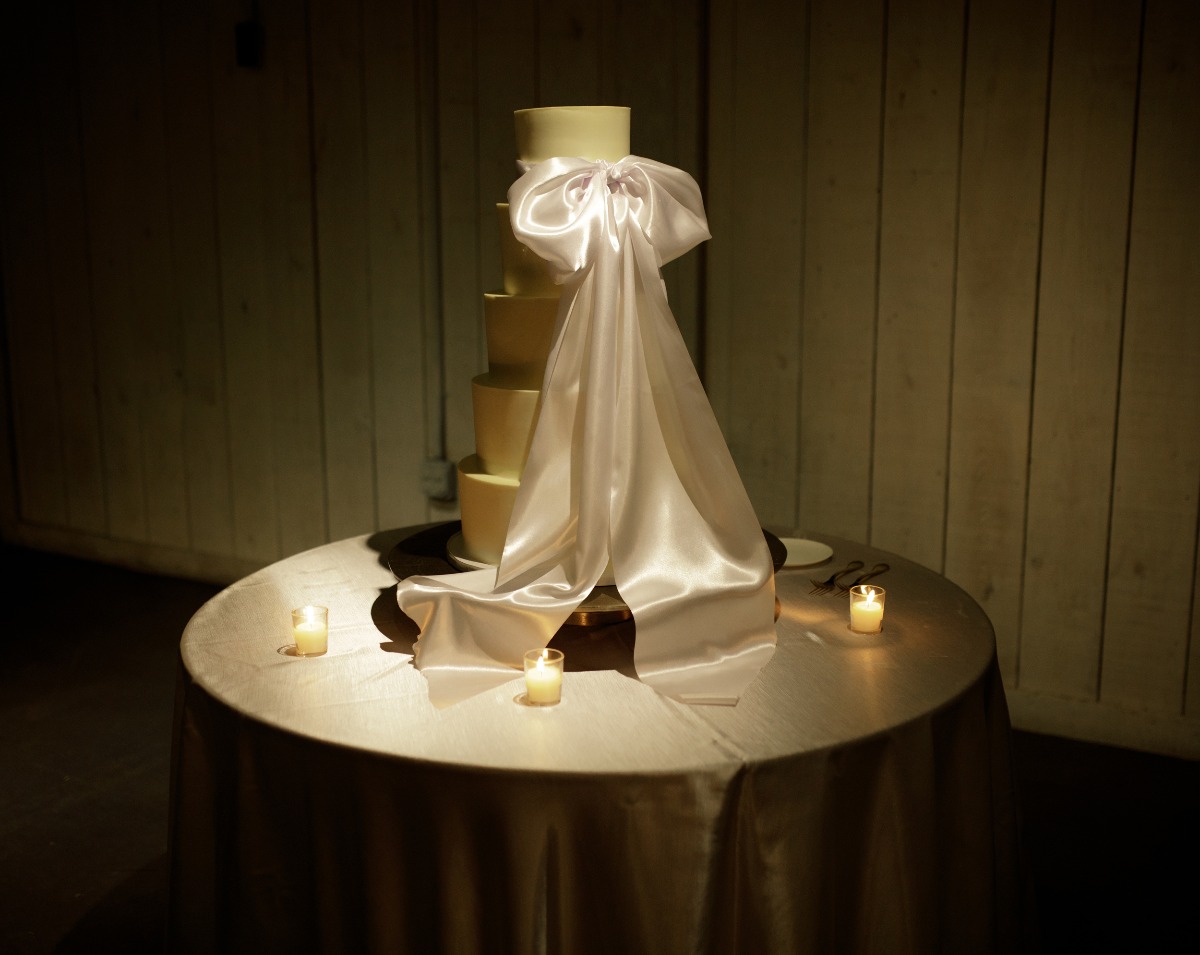 wedding cake with a big bow
