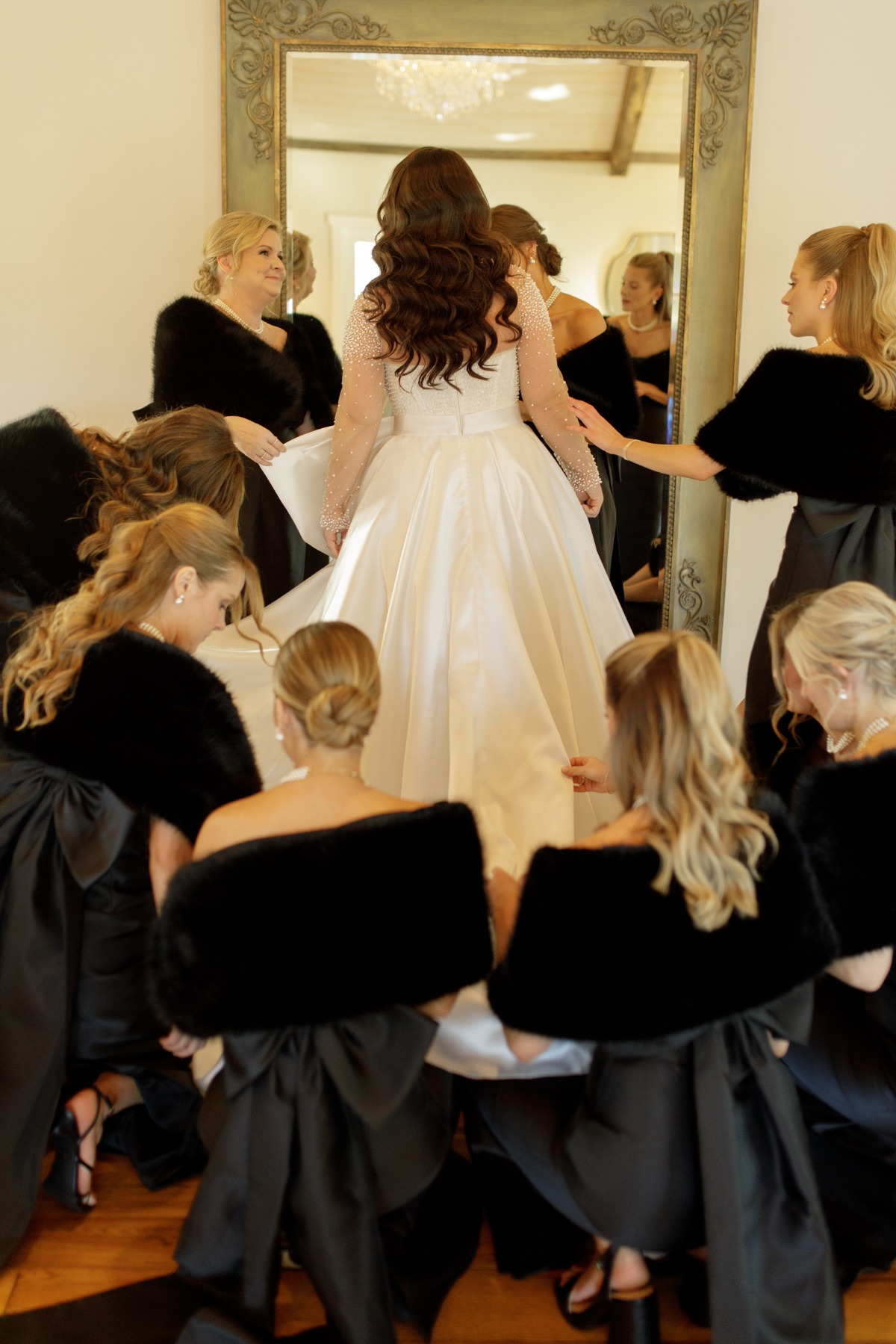 black fur shawls for bridesmaids