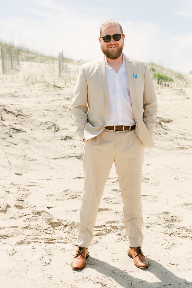 tan suit for beach wedding