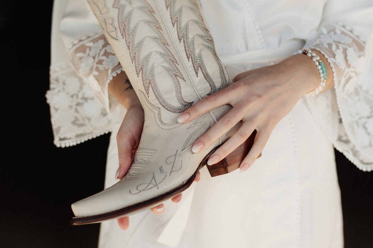 bride in cowboy boots