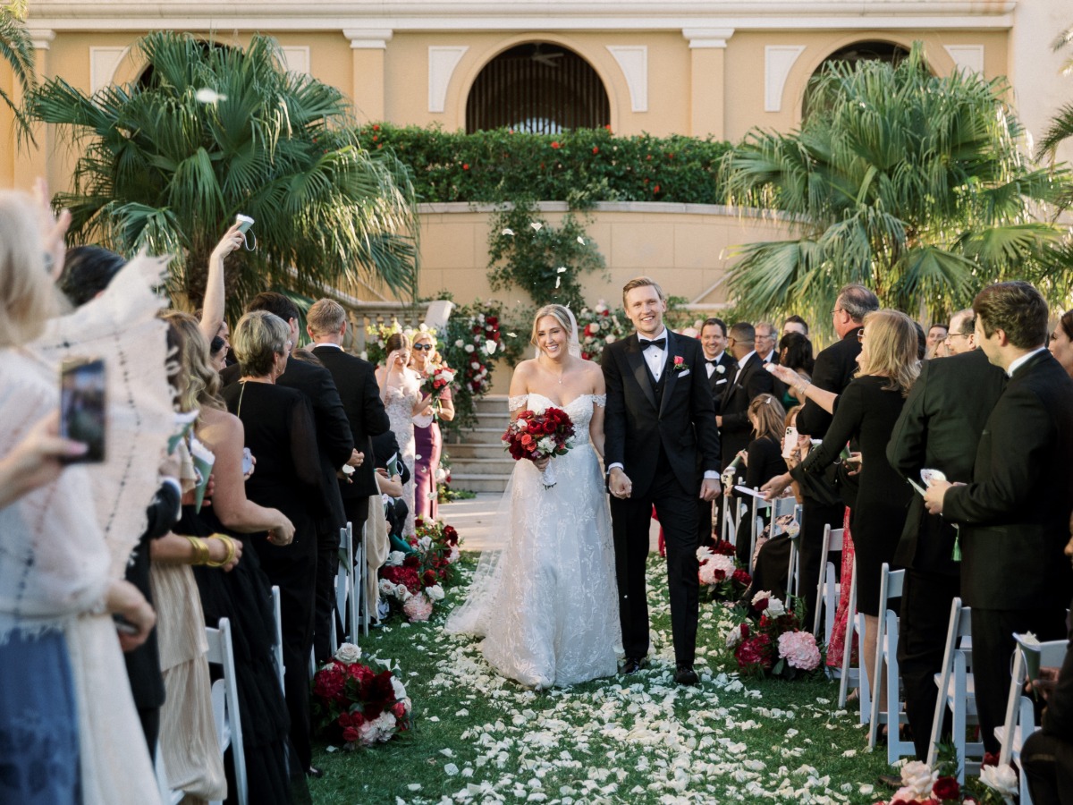white rose petal aisle