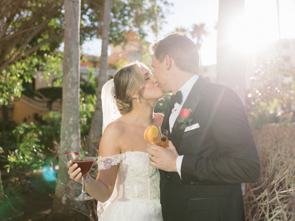 sunset cocktail hour wedding portraits