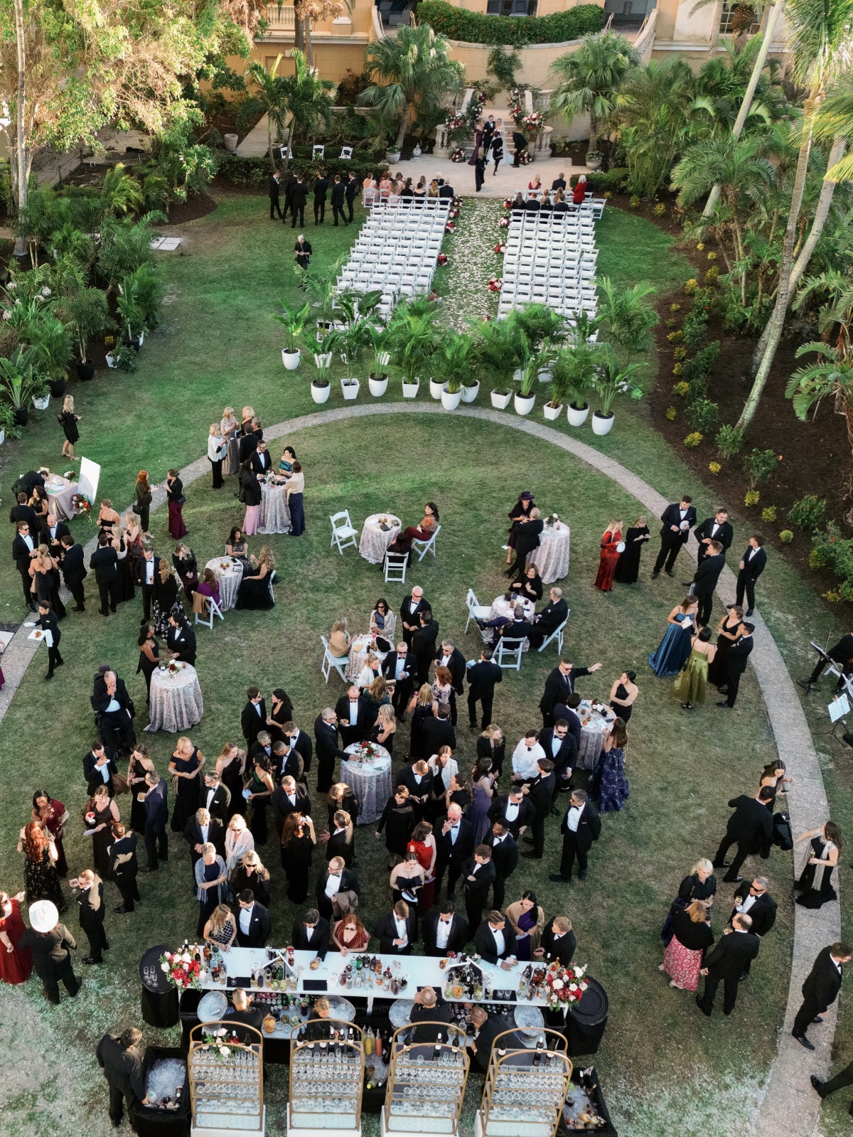 cocktail hour layout behind ceremony space