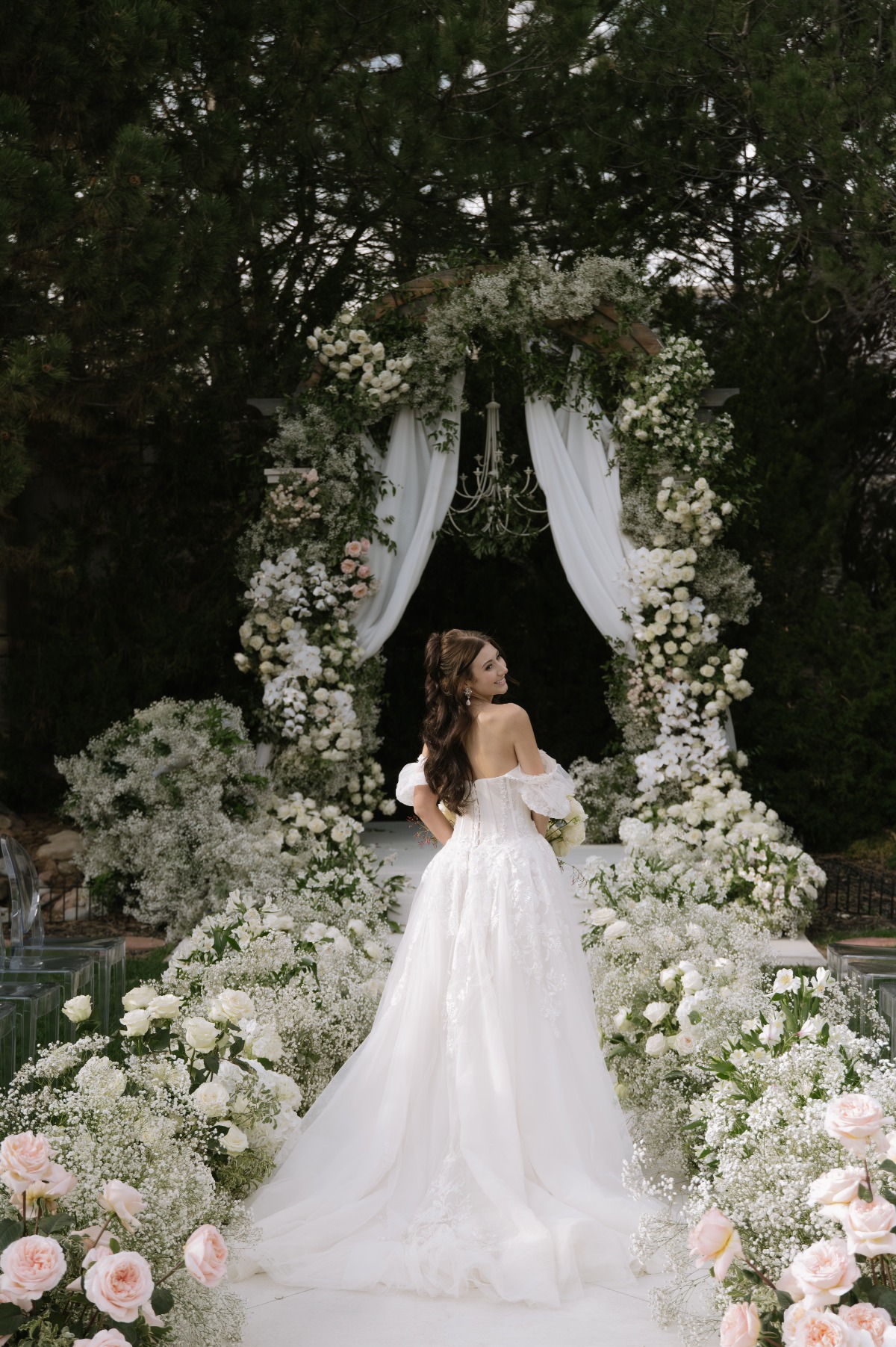 romantic tulle and lace wedding gown