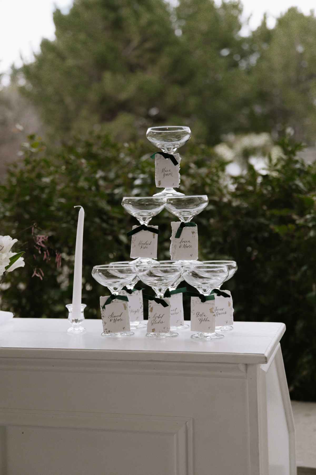 coupe glass escort cards for wedding