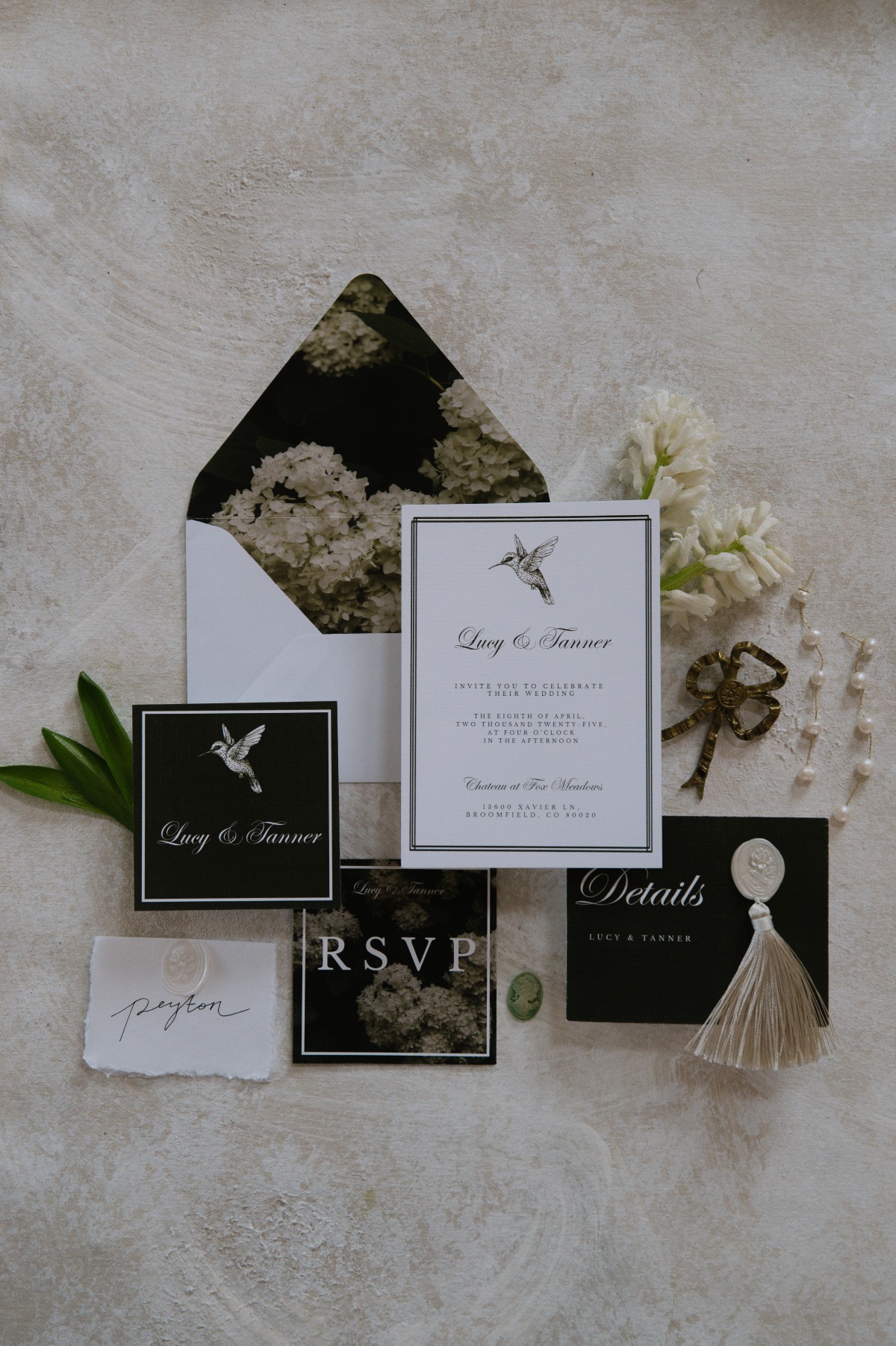 black white and green wedding invitations
