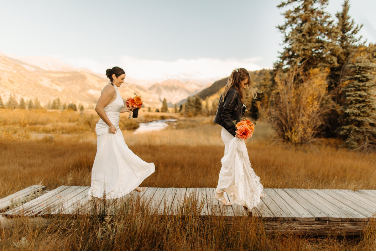leather jacket over wedding dress