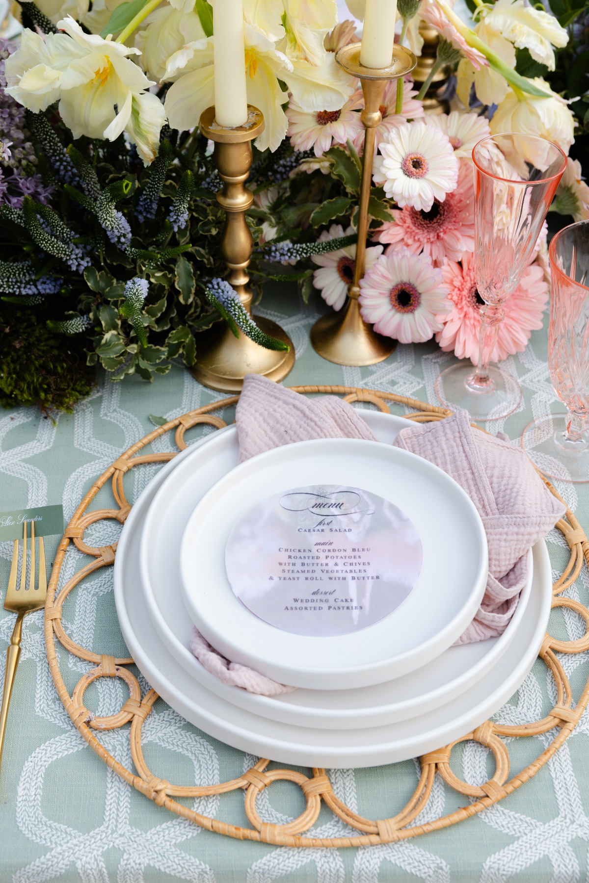 muslin napkins and rattan charger