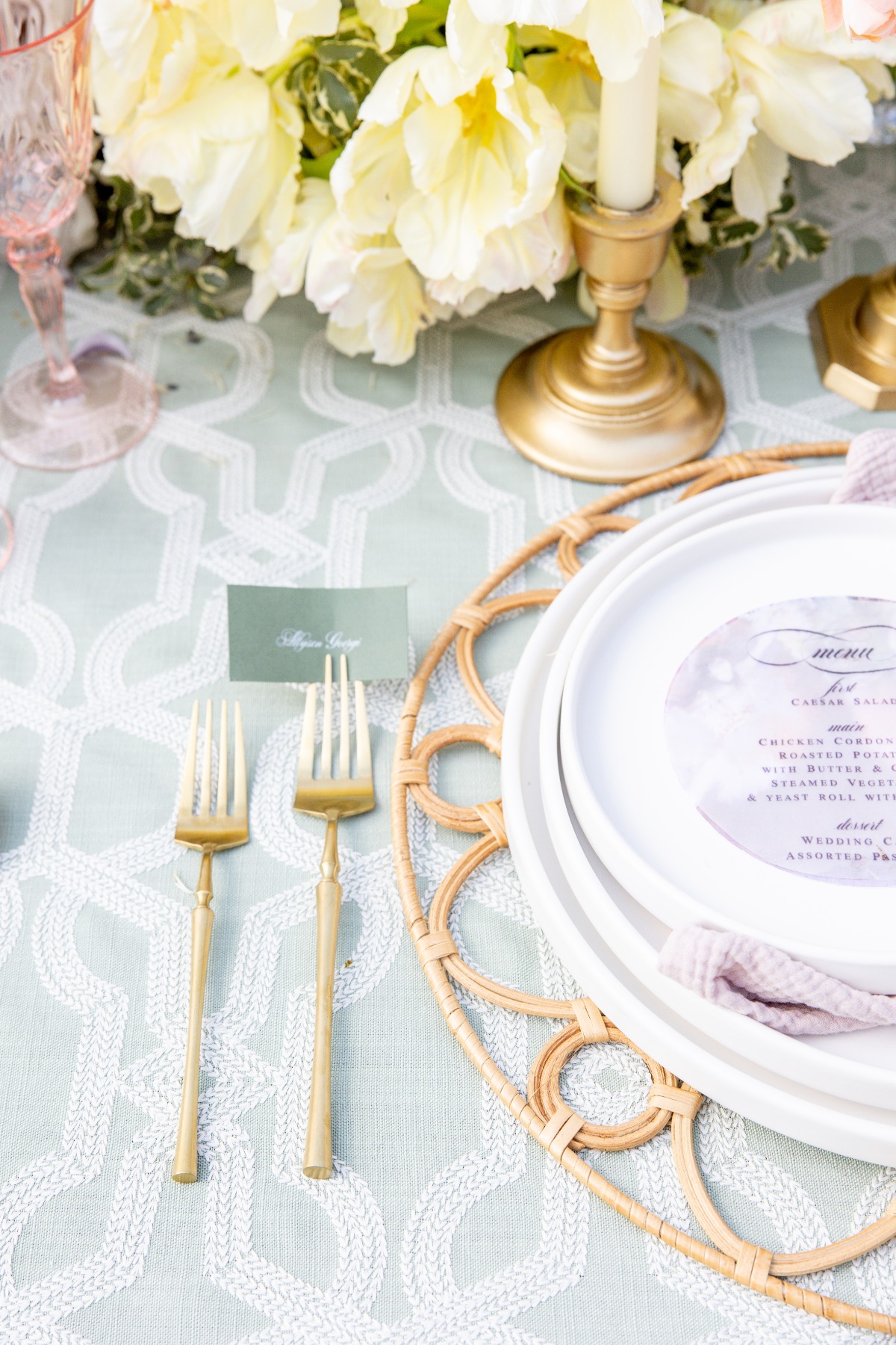mint patterned linens