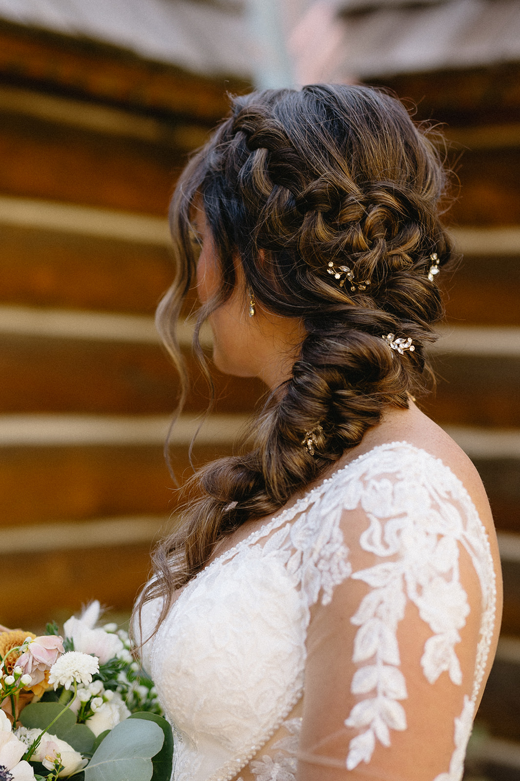 boho wedding braid with rhinestone details