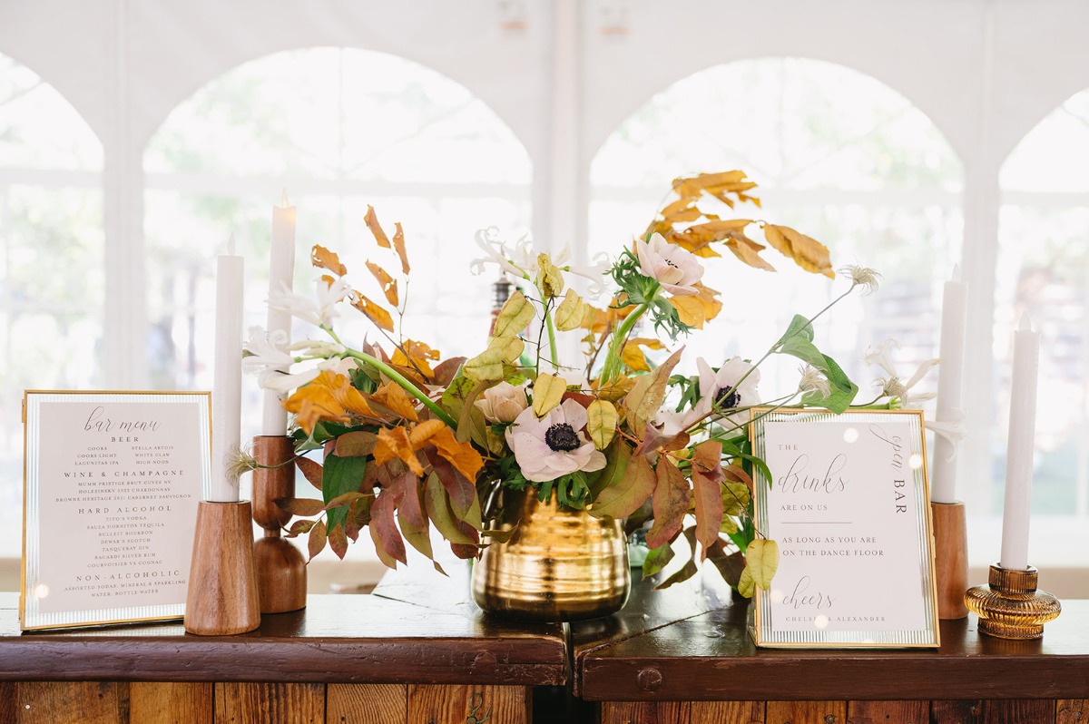 fall anemone wedding flower arrangement