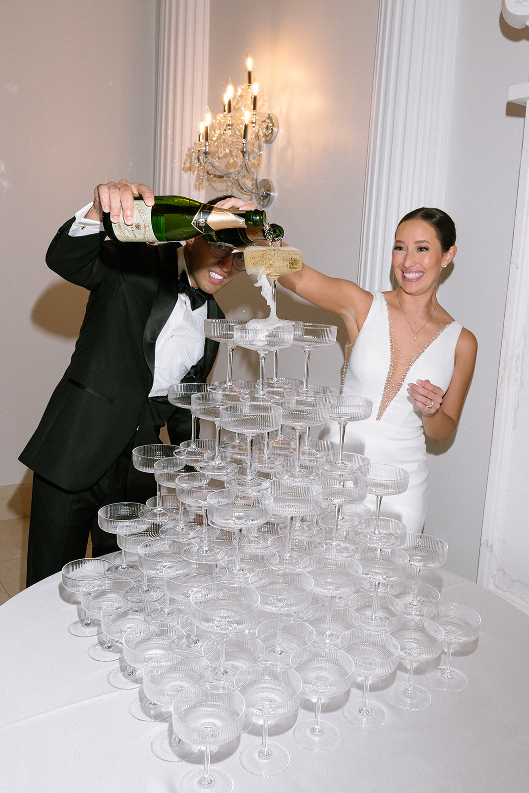 champagne tower photo ideas for wedding