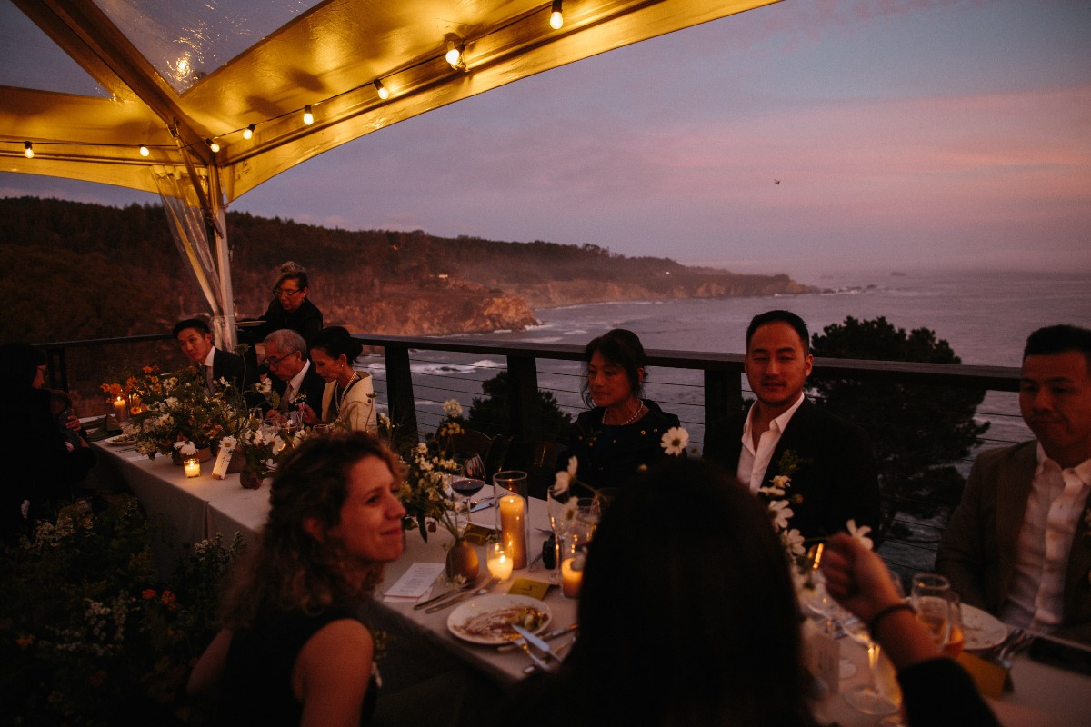 golden hour outdoor wedding reception