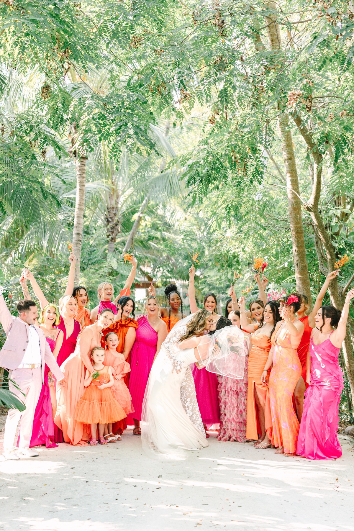 orange and pink bridesmaid dresses