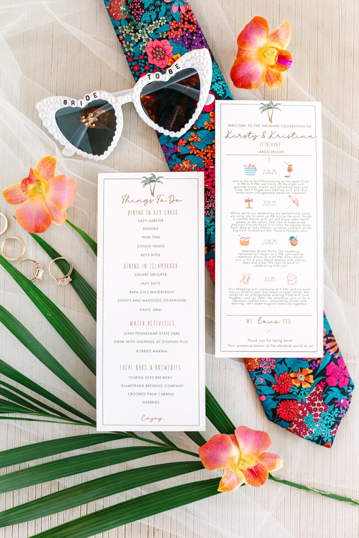 tropical wedding flat lay