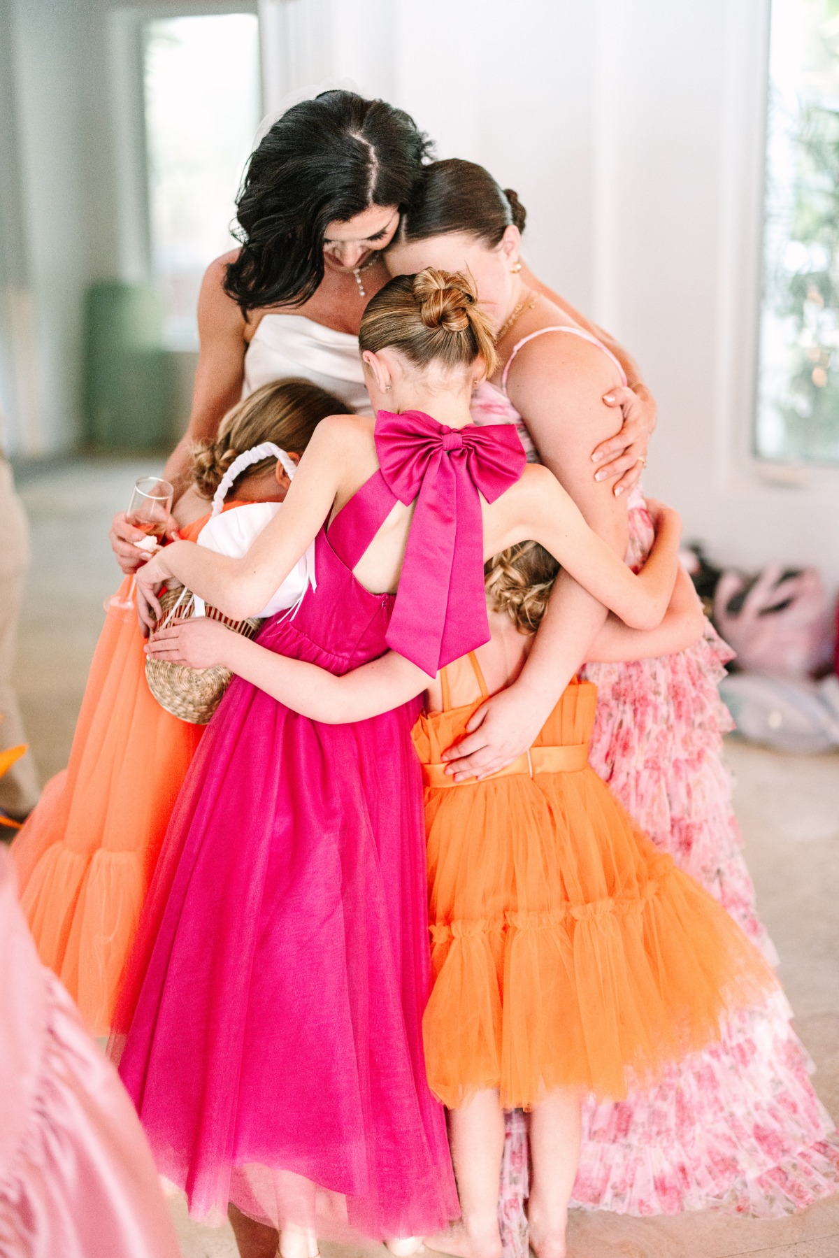 orange and pink flower girl dresses