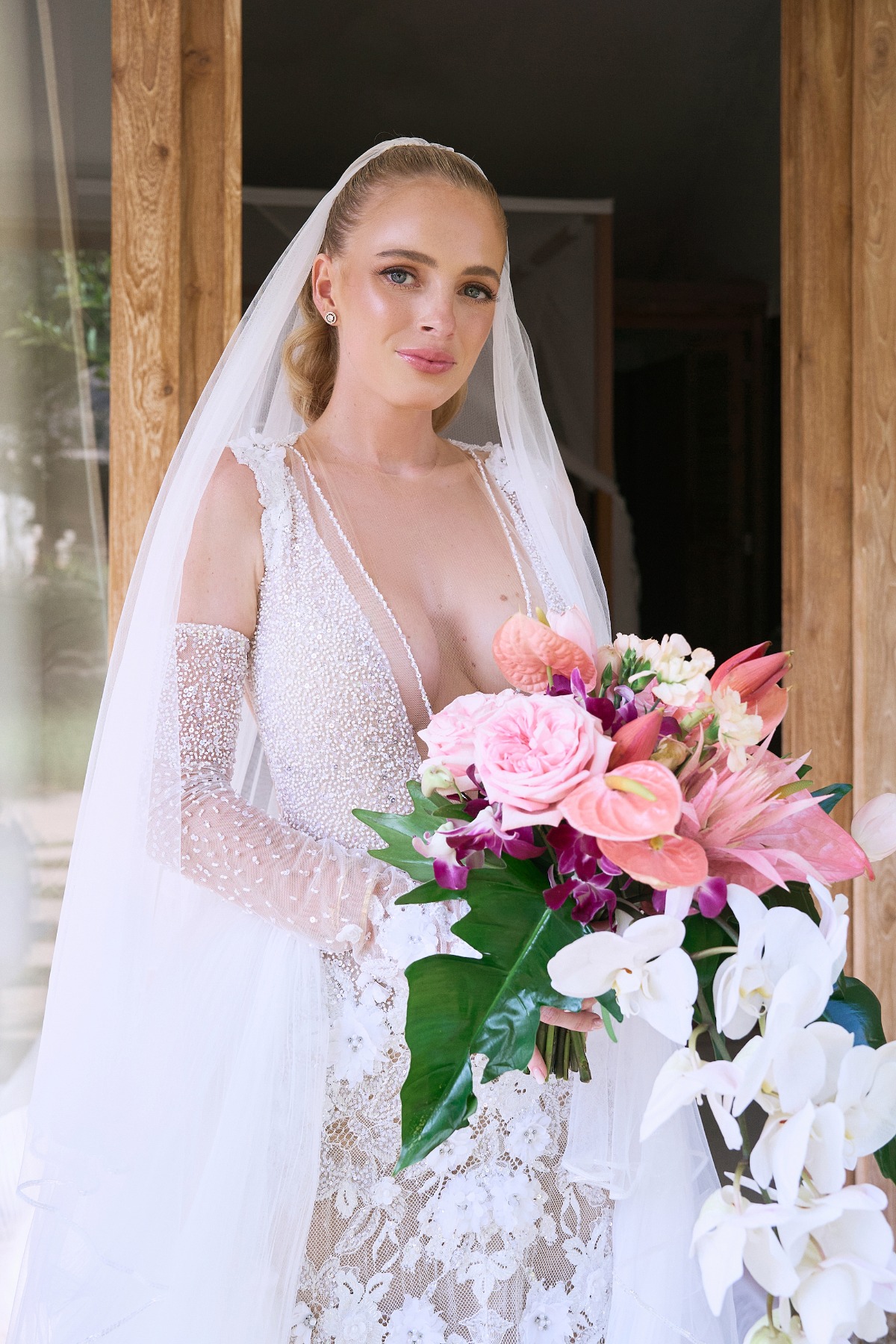 beaded deep v-neck wedding dress