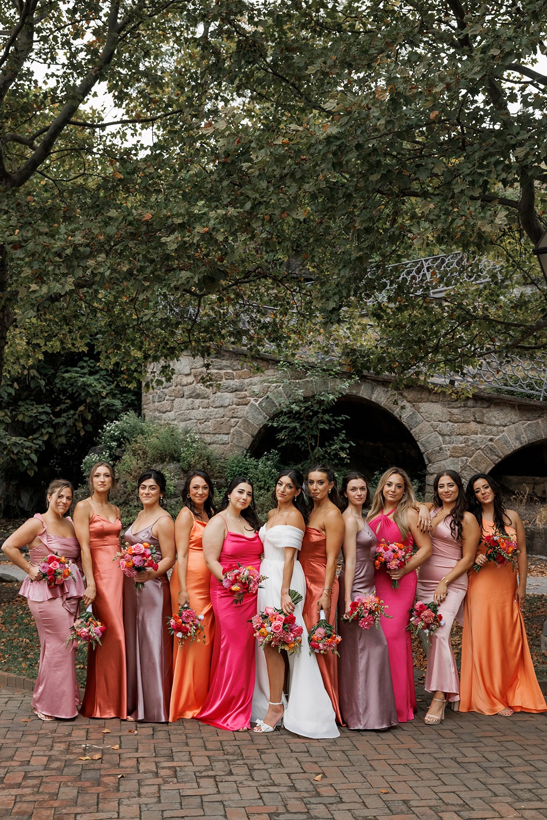 pink and orange bridesmaid dresses