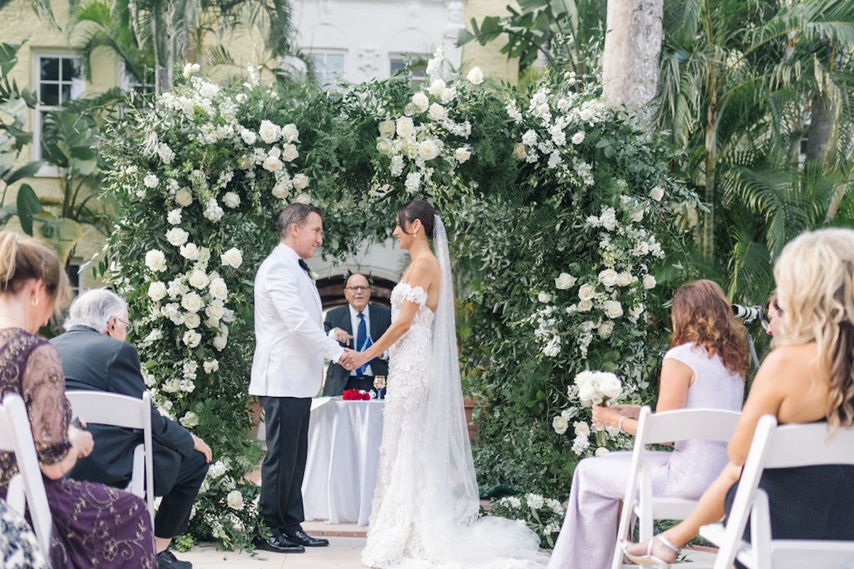 white rose floral arch