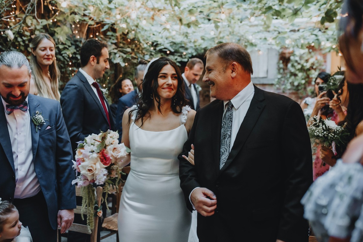 green white and pink courtyard wedding