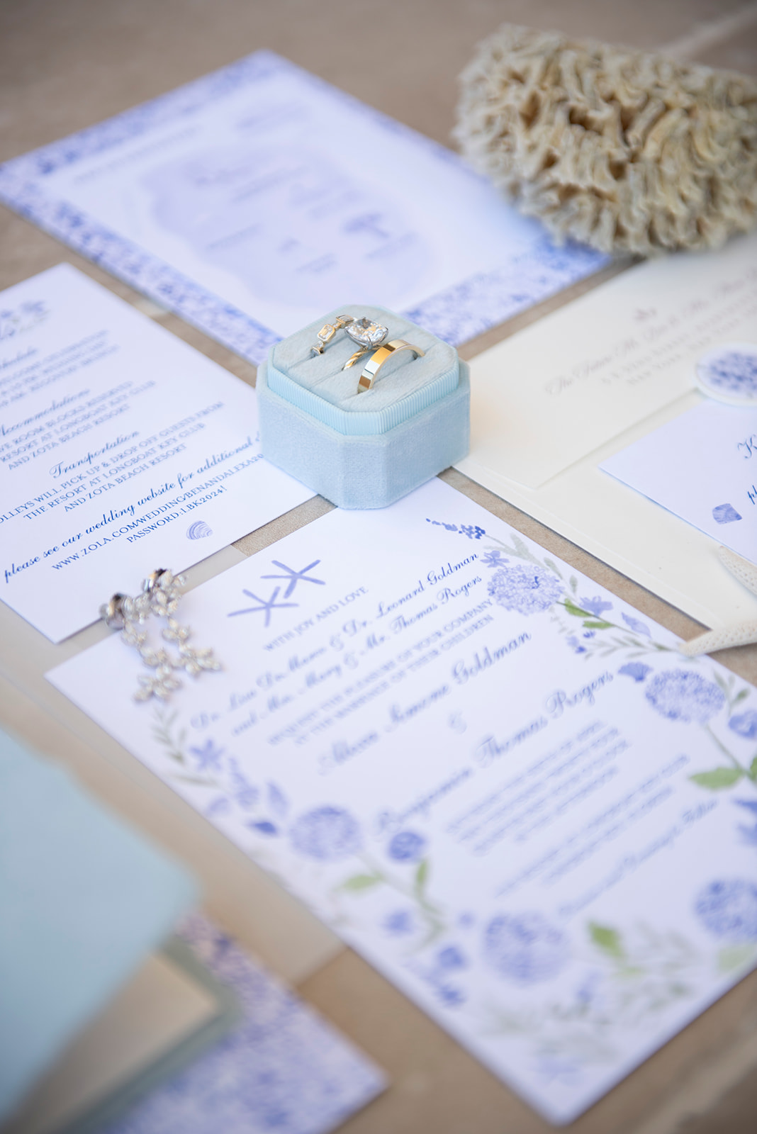 blue and white coastal wedding invitations