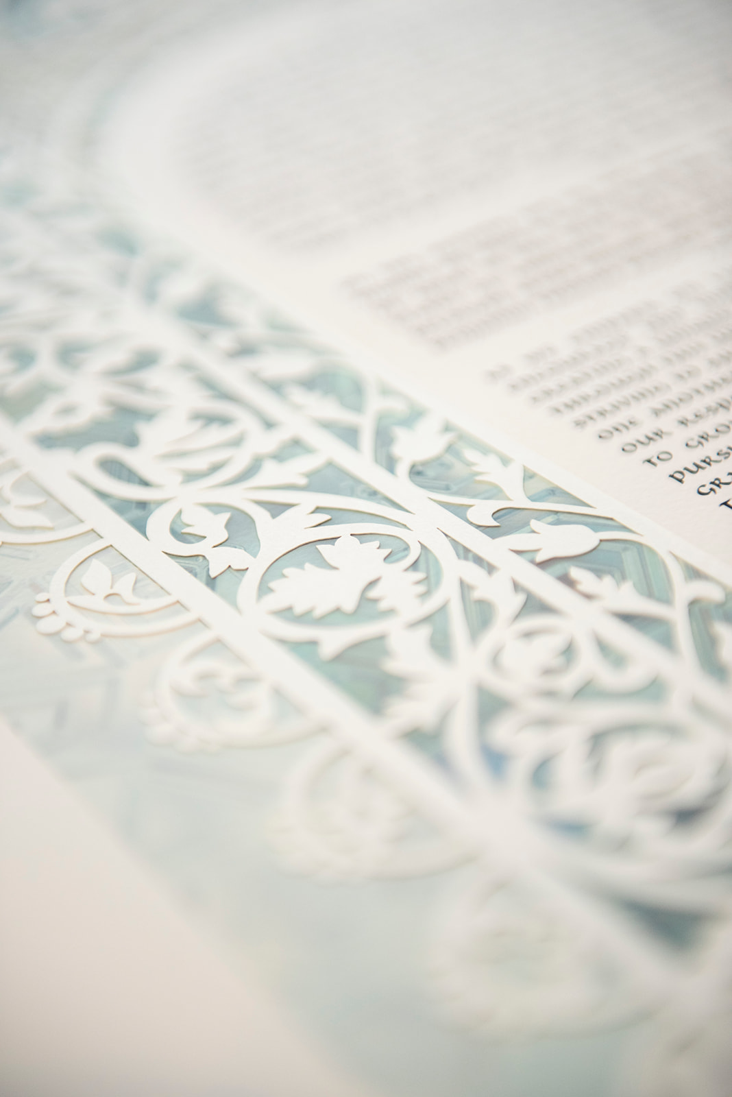 blue and white ketubah 