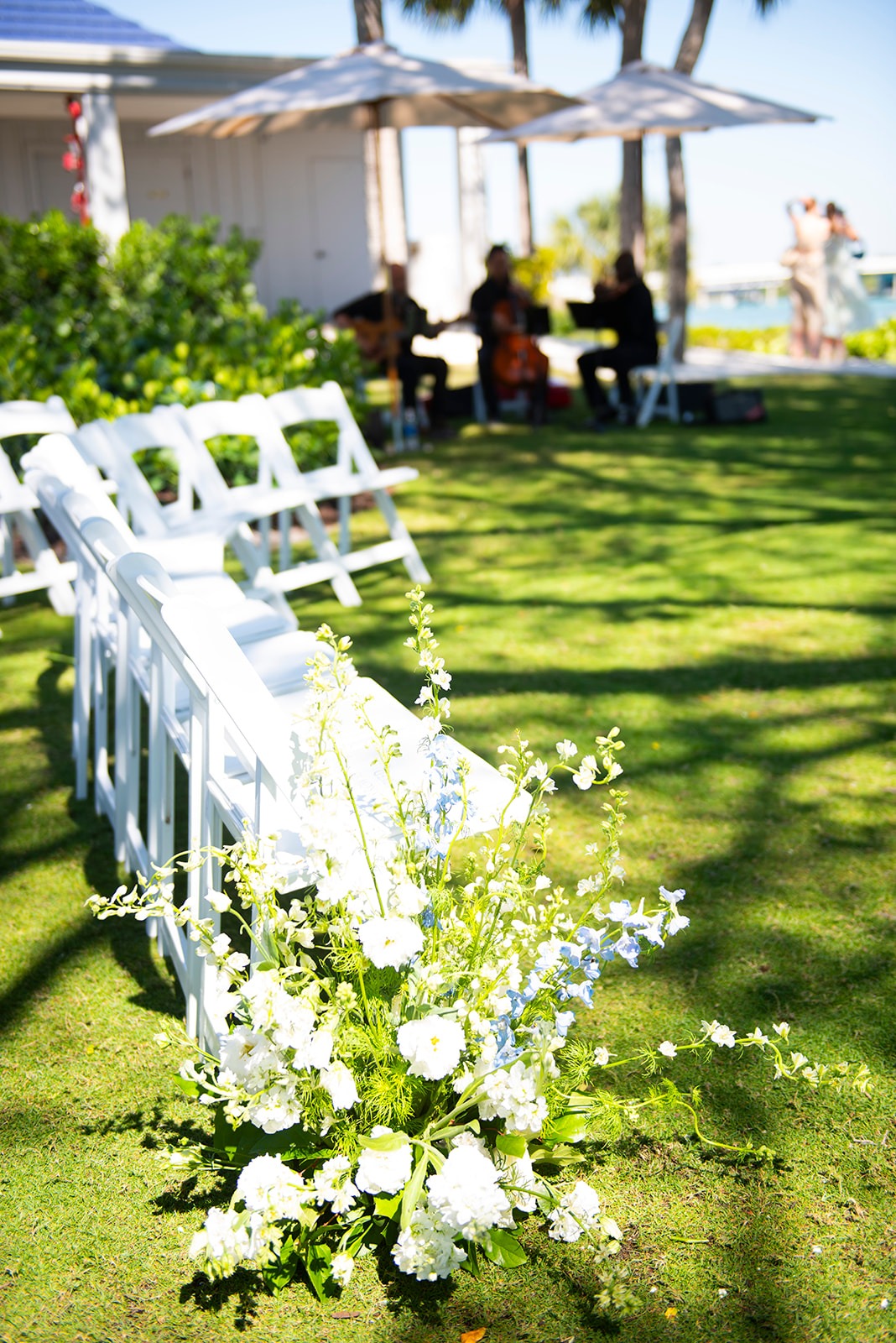 whimsical blue and white wedding flowers