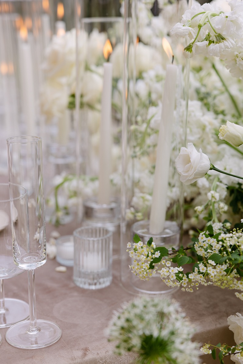 white and blush wedding tablescape