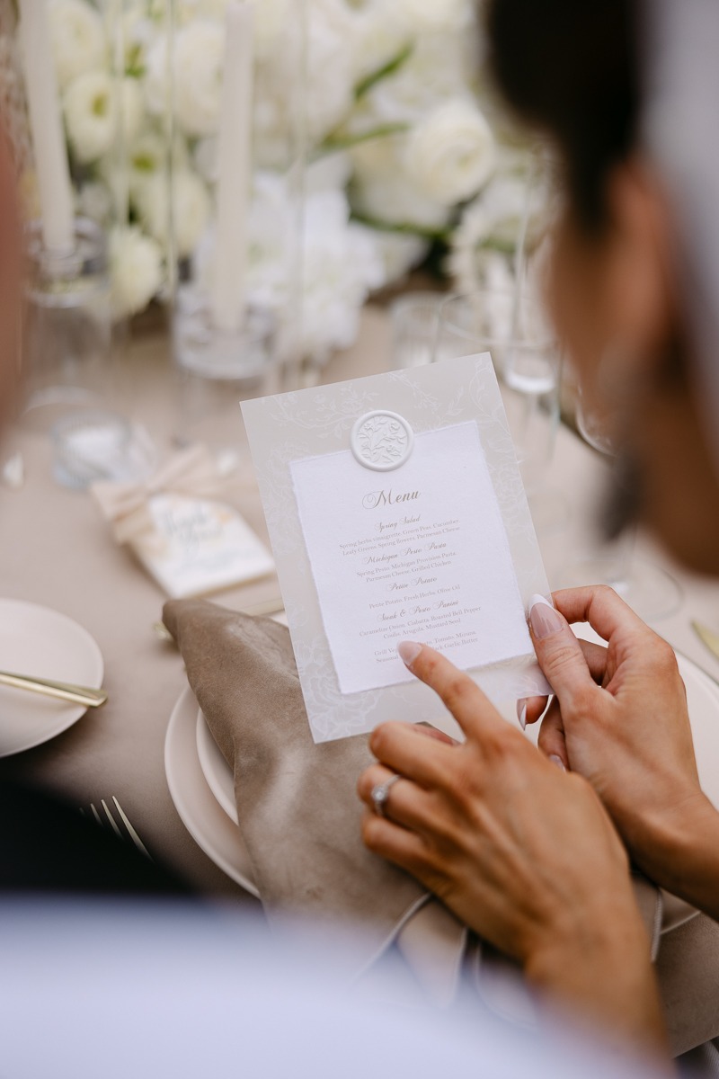 wax seal on wedding menus
