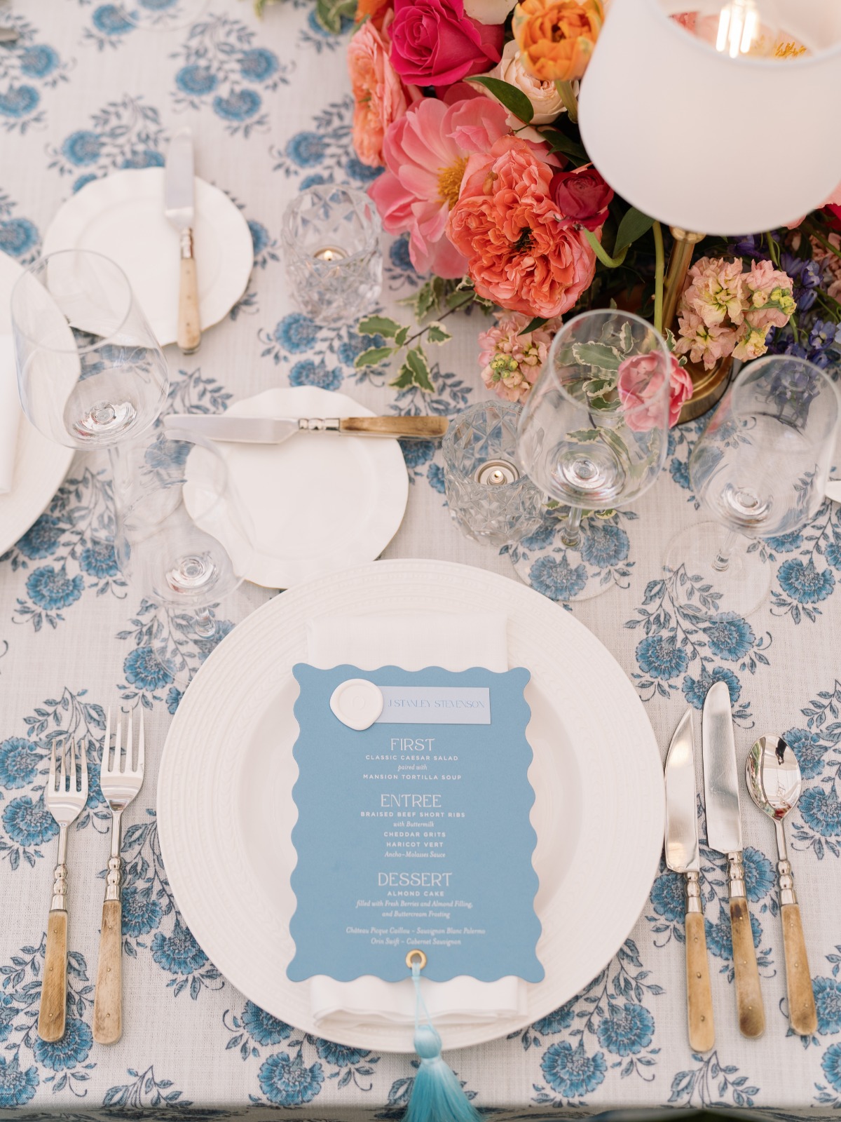 modern blue menus with a tassle