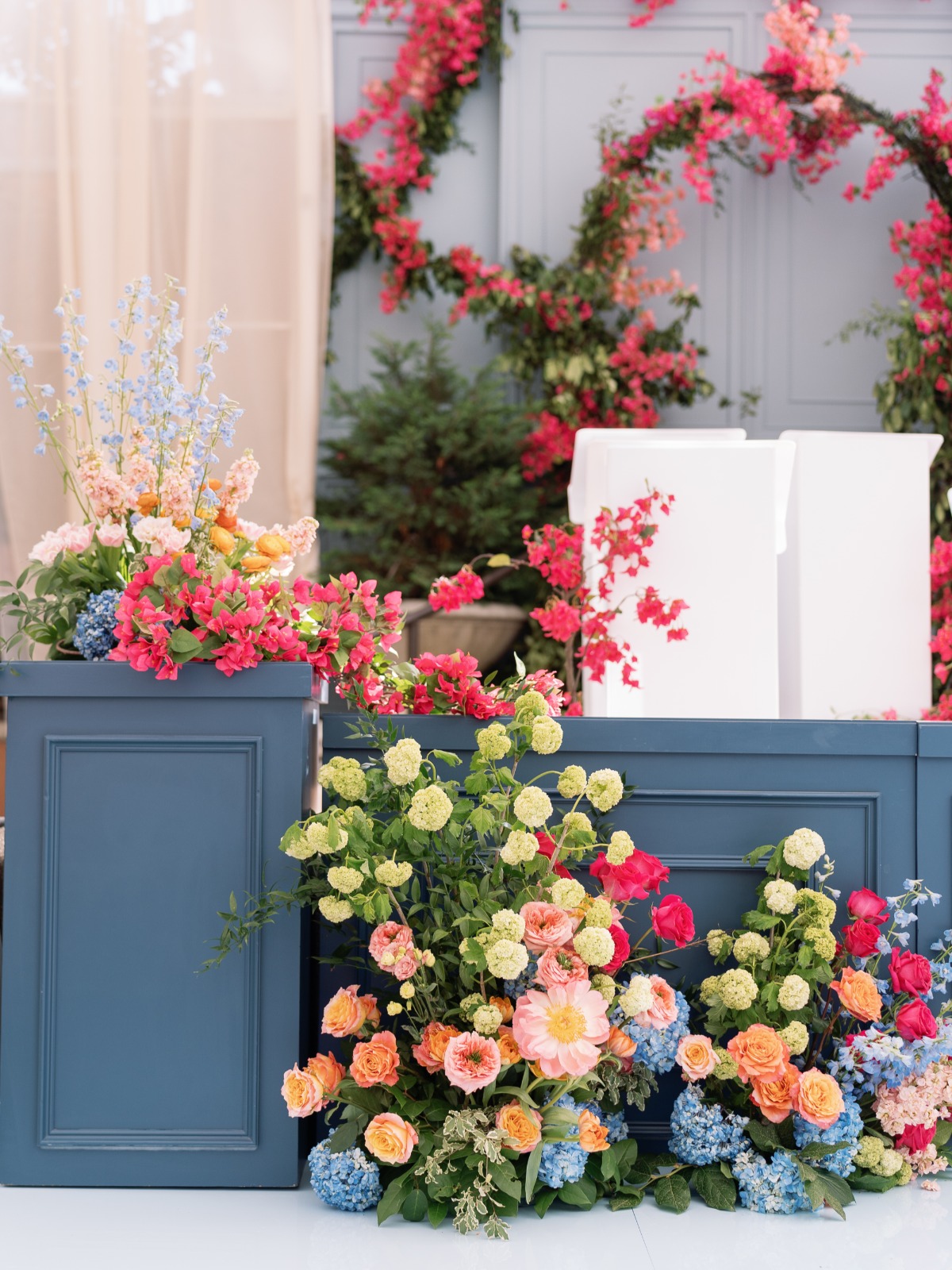 blue peach fuchsia and coral wedding colors