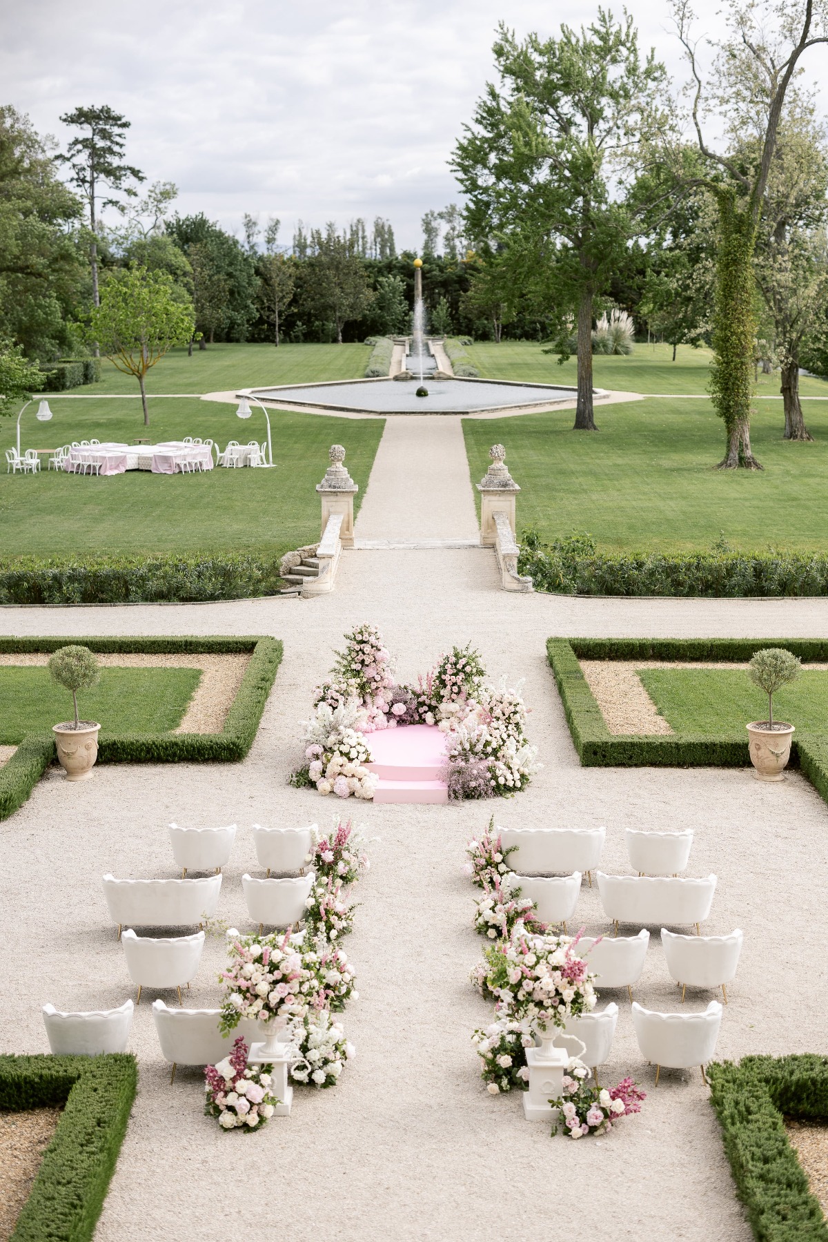 pink and white chateau wedding