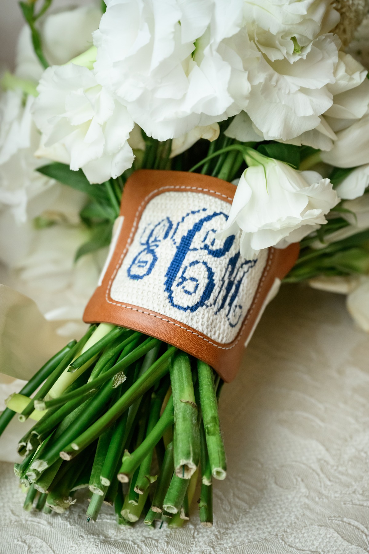 custom monogrammed needlepoint bouquet ribbon
